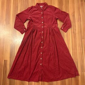 vtg 90s Fads prairie cottagecore button maroon red corduroy long midi dress